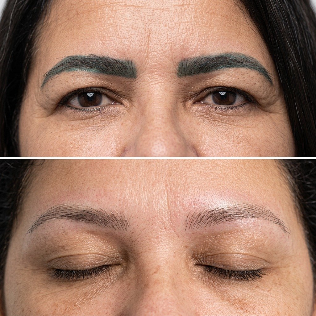 Remoção de micropigmentação de sobrancelha — antes e depois